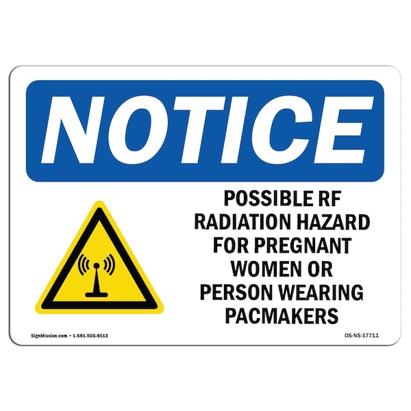 OSHA Sign, Possible RF Radiation Hazard With Symbol, 24in X 18in Decal, 24" W, 18" H, Landscape